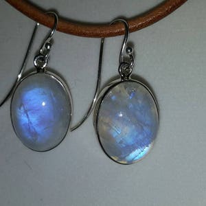 Moonstone Dangle Earrings Oval shaped in Sterling Silver