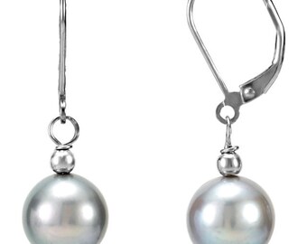 Freshwater 10-11mm Silver Grey Cultured Pearl Earrings