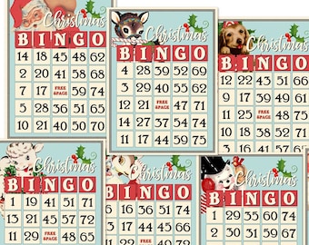 Retro Christmas Bingo Cards: Vintage Style Holiday Craft (Digital Download)