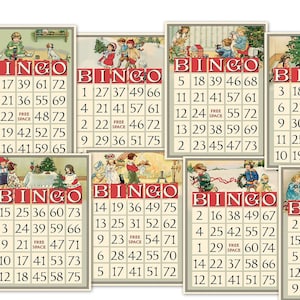 Digital Victorian Christmas Bingo Cards  / 8 decorative vintage tags for crafts / 5" by 7" and 3" by 4" / collage sheets, individual JPEGs