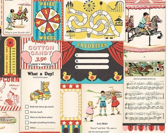Vintage Carnival Journaling Cards / 27  individual cards plus collage sheets / amusement park, fair / digital scrapbooking, pocket cards