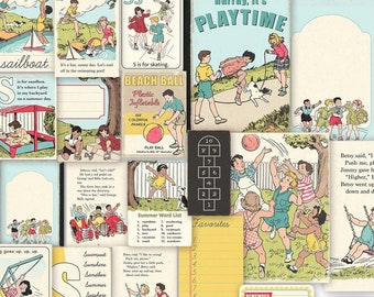 Printable Retro Summer Kids Ephemera: Scrapbook & Junk Journal Embellishments (Digital Download)
