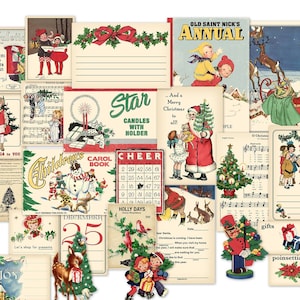 Vintage Christmas digital ephemera / collage sheets, individual files, printable PDF / gift tags, scrapbook embellishments / various sizes