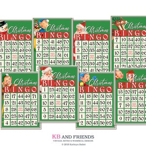 Retro Digital Christmas Bingo Cards for Crafts  / 8 tags / Santa, elves / 5" by 7" and 3" by 4" / PDF, collage sheets, individual JPEGs