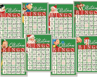 Retro Style Christmas Decorative Bingo Cards: Printable Paper Craft Tags (Digital Download)