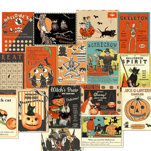 Vintage Halloween Digital Ephemera Cards / 16 printable 3" by 4" pocket cards, gift tags / collage sheets, individual JPEGs, printable PDF