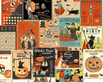 Vintage Halloween Digital Ephemera Cards / 16 printable 3" by 4" pocket cards, gift tags / collage sheets, individual JPEGs, printable PDF