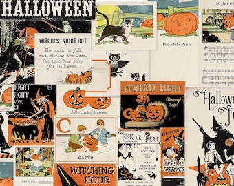 Vintage Halloween digital ephemera / digital scrapbooking / printable pumpkin, witch collage sheets / individual JPEG, PDFs / various sizes