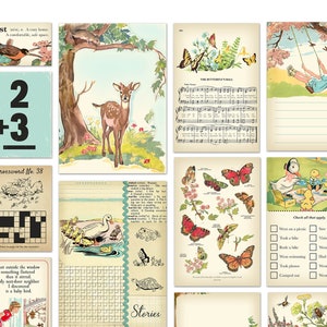 Woodlands vintage scrapbook ephemera cards & embellishments, digital, printable / collage sheets, individual files / digital scrapbooking