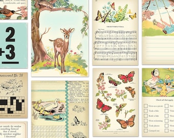 Woodlands vintage scrapbook ephemera cards & embellishments, digital, printable / collage sheets, individual files / digital scrapbooking