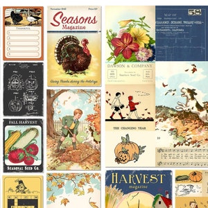 Autumn & Fall Themed Vintage Style Digital Scrapbook Ephemera Cards and Embellishments to print for use in scrapbook, journal, paper crafts