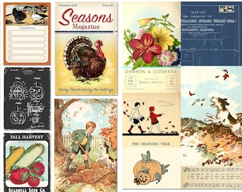 Vintage Style Autumn Ephemera: Printable Fall Scrapbook & Journal Cards and Embellishments (Digital Download)
