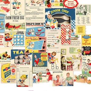 Retro Kitchen Printable Ephemera / cooking, food, chef, recipe themed digital cards & embellishments / for crafts, junk journals, scrapbooks