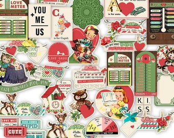 Retro "Love Meter" Valentine's Day Digital Ephemera & Cards for Crafts / vintage valentines / printable collage sheets / JPEG, PDF, PNG