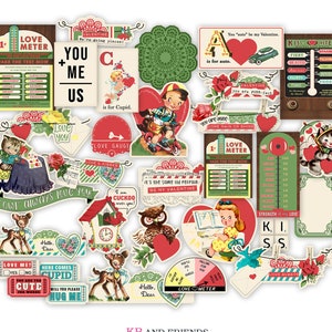 Retro "Love Meter" Valentine's Day Digital Ephemera & Cards for Crafts / vintage valentines / printable collage sheets / JPEG, PDF, PNG