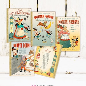 Vintage Mother Goose Nursery Rhyme Book Covers /  4 digital printable designs / 5 x 7 / add your text / album cover / digital scrapbooking