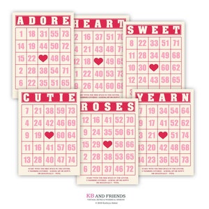 Printable Love Bingo Cards for Crafts / digital 5" by 7" &  3.5 by 2.5" cards in pink for Valentine's Day / use in scrapbooks, junk journals