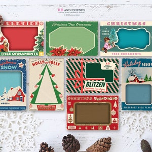 Digital Vintage Christmas Package Cards / 8 printable box tops / ephemera for gift tags, scrapbook, crafts / 2 sizes / ornament box tops