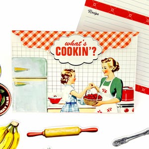 Printable DIY Retro-Style Red Recipe Folio digital template to assemble with 2 cover options, pocket, embellishments /  4.25" X 6.5" X .5"