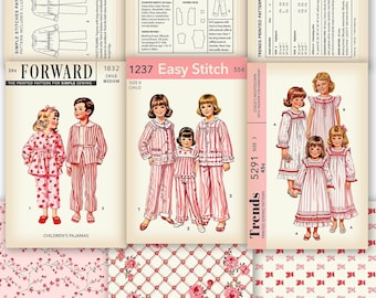 Retro Style Pink Pajama Sewing Pattern Album Cover: PJs in Pink (Digital Download)