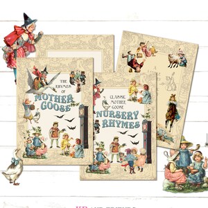 Printable Mother Goose Nursery Rhymes Book Covers / 5 x 7 / blank storybook covers to add your text / digital scrapbooking / mini album