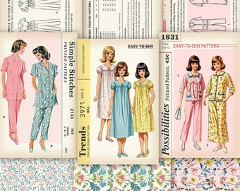Retro Style Sleepwear Sewing Pattern Album Covers: Scrapbook & Junk Journal Printables (Digital Download)