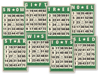 Digital Christmas Bingo Cards  / 8 decorative green tags for crafts / two sizes, 5" by 7" and 3" by 4" / collage sheets, individual JPEGs
