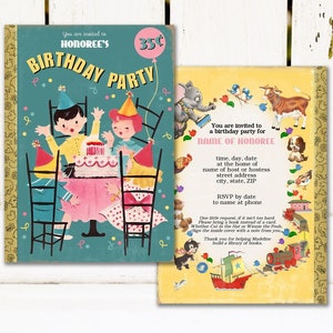 Storybook Retro Birthday Invitation / add your own text with Web-based template / personalize then print it & have it printed / boy or girl