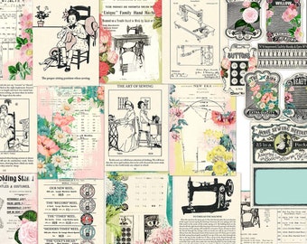 Vintage Style Sewing Ephemera: Printable Junk Journal Pages (Digital Download)