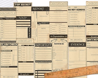 Vintage Style Printable Inspection & Office Tags: Printable Junk Journal and Scrapbook Ephemera (Digital Download)