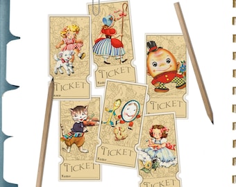 Printable Nursery Rhyme Raffle Tickets: Vintage Style Mother Goose Baby Shower (Digital Download)