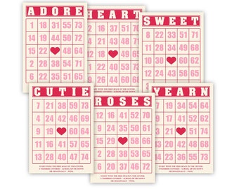 Printable Love Theme Decorative Bingo Cards: Pink Valentine's Day Scrapbook Embellishments (Digital Download)