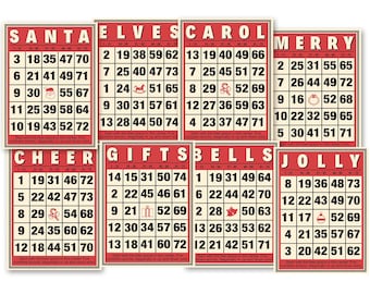 Christmas Decorative Bingo Cards: Printable Red Holiday Scrapbook Ephemera (Digital Download)