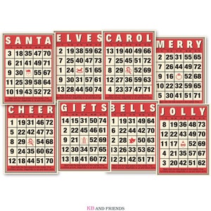 Digital Christmas Bingo Cards  / 8 decorative red tags for crafts / two sizes, 5" by 7" and 3" by 4" / collage sheets, individual JPEGs