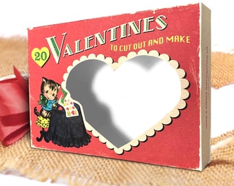 Vintage Valentines Day Printable Gift Box, Retro Kitten Design (Digital Download)