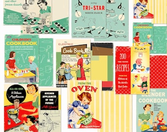 Retro Cookbook Covers: Vintage Style Kitchen Recipe Book, Journal, Scrapbook Albums (Digital Download)