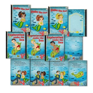 Retro Under the Sea Mermaids and Divers Book Fronts, Backs & Pages for Crafts, Scrapbooks, Junk Journals / 5 X 7 and 3 X 4 / JPEG and PDF image 1