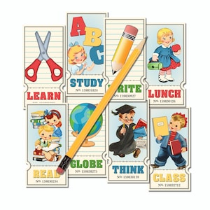 Old School Retro Printable Tickets for junk journals, scrapbooks, crafts / vintage digital children education-themed ephemera cards