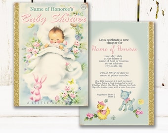 Storybook Vintage Baby Shower Invitation / add your own text using Web-based template / gender neutral / personalize it then print it