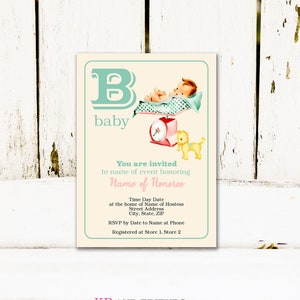 Printable Vintage Baby Shower Invitation in Alphabet Flashcard Style / personalize the text yourself with web-based template / boy or girl