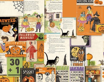 Vintage Halloween Tales printable ephemera cards for scrapbooking, junk journals, crafts / children in costumes, book pages, book covers
