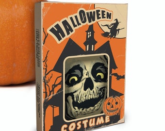Vintage Style DIY Halloween Costume Box: Skull & Witch Printable Candy Gift Box (Digital Download)