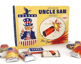 Printable Vintage Style July 4 Uncle Sam Box and Candy Wrappers (Digital Download)
