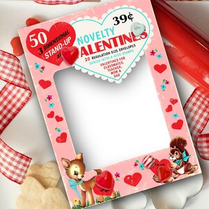 Retro Deer & Squirrel Digital Valentines Day Gift Box Template / 5" X 7" X 1.25" box for crafts, diorama, shadowbox, candy, treats, gifts