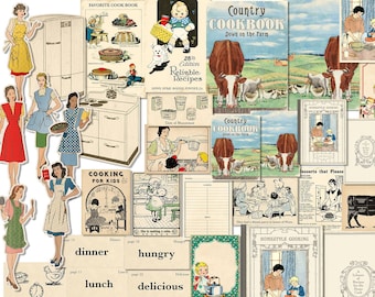 Vintage Style Kitchen Ephemera: Printable 1940s Women, Cookbook Art (Digital Download)