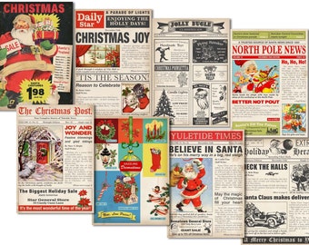 Vintage Style Digital Christmas Newspaper Pages and Advertisements to print for crafts projects /  5 X 7 and 3 X 4  in JPEG and PDF formats