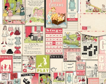 Retro Style Sugar & Spice Girl Printable Ephemera and Junk Journal Cards (Digital Download)