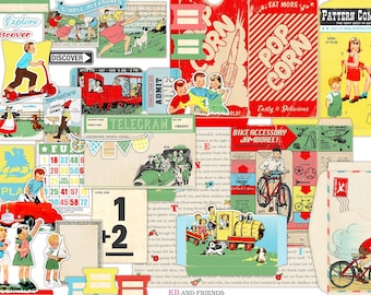 Retro "On My Way" Printable Ephemera, Envelopes & Tuck Spots featuring adorable children for junk journals, scrapbooks, crafts