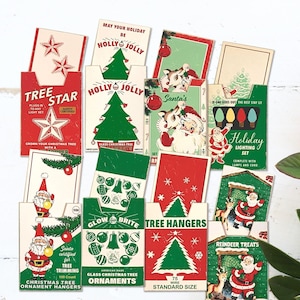 Printable DIY Christmas Gift Cards and Gift Card Holders with Retro Style Ornament Boxes & Other Box Tops / PNG for die cutting and PDF