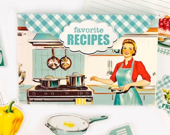 Printable Retro Style Aqua Recipe Folio: DIY Recipe Card Holder (Digital Download)